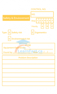 Yellow Fuguai tag used to identify safety ergonomics environmental and quality issues