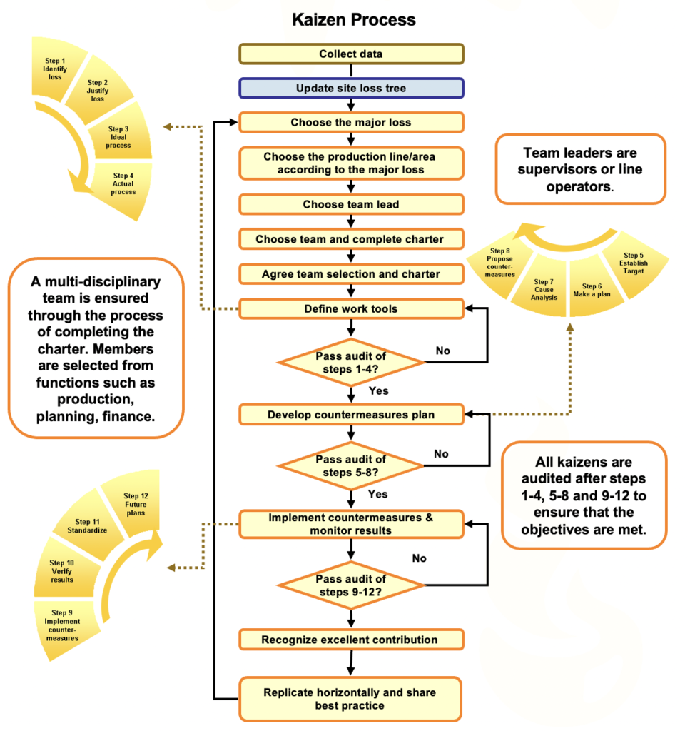 12-step Kaizen process for manufacturing improvement